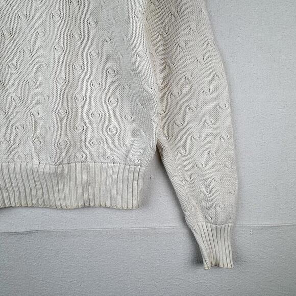 Vintage Neiman Marcus Cotton Cable Knit Sweater Ivory Cream Small 40” - Picture 6 of 9